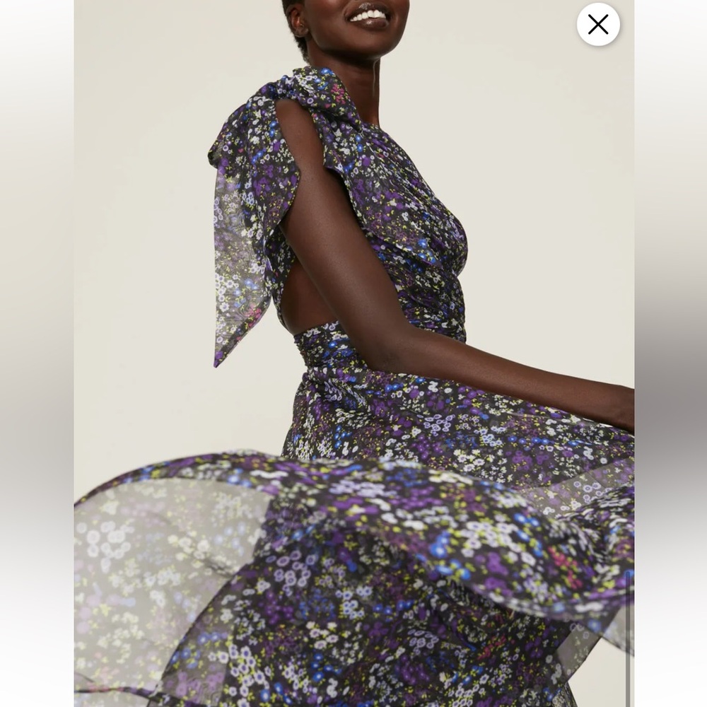 Mac Duggal One-Shoulder Floral Maxi Dress in Purple and Black - Picture 3 of 15